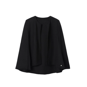 Classic black double-sided wool sleeveless shawl cape coat for women in elegant solid color