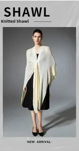 Detail of cream knit shawl featuring button loop closure and fine woven texture