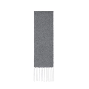 Solid grey winter scarf with contrast white stitching and long tassels for women