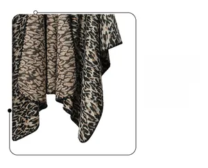 Close-up of leopard print knit shawl with refined overlock stitching and soft texture