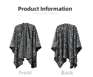 Close-up of black and white leopard print shawl showing front and back knit texture