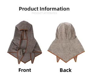 Vue avant et arrière d'une écharpe à capuche à carreaux avec bordure en cuir