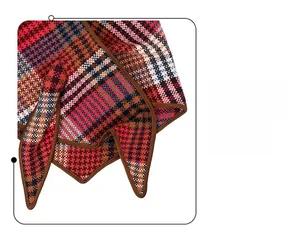 Detailed close-up of premium wool scarf featuring multi-color plaid weave and hemmed edges