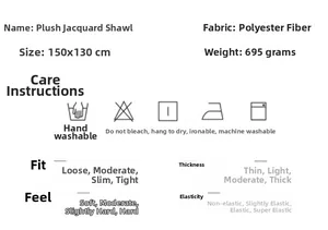 Detailed size chart and material specs for the black plaid faux mink poncho wrap jacket