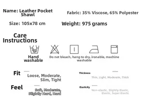 Detailed chart showing shawl material composition and washing care instructions