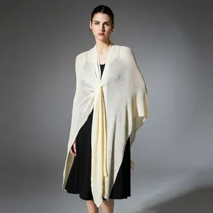 Women Elegant Knitted Shawl Cardigan Acrylic Nylon Blend Twist Knot Soft Draped Wrap Pashmina Outerwear For Daily Travel