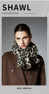 Detailed texture of leopard print bouclé scarf styled with a dark winter coat