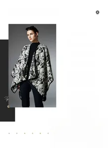Detailed knit of a black and white Nordic ink print open shawl for women