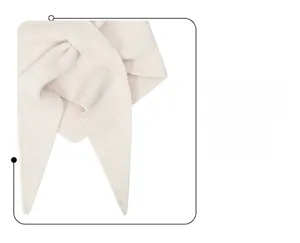 Detailed view of beige knit scarf showing fine edge stitching and soft fabric texture