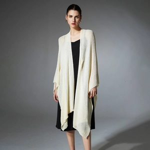 Elegant cream knit shawl cardigan for women featuring soft drapes and lightweight fabric