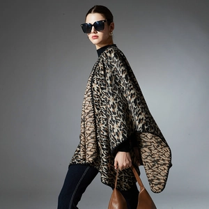 Elegant leopard print cross knit shawl for women, perfect for stylish autumn and winter wear