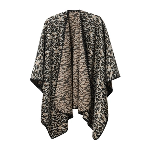 Elegant leopard print cross wrap shawl for women with high-quality knit texture in autumn