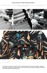 Detail of paisley patterned shawl with double-sided printing and premium edge stitching