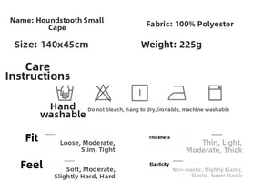 Spécifications du petit poncho pied-de-poule avec tissu polyester et instructions de lavage