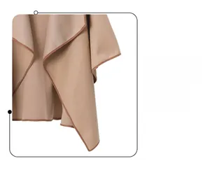 Detail shot of khaki shawl showing the premium reinforced stitched edging and thick fabric
