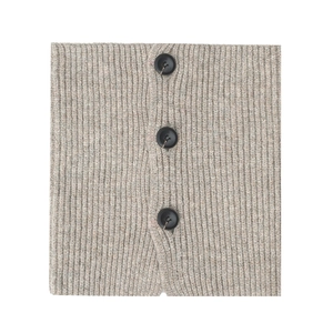 Chic oatmeal wool blend knit cowl scarf with decorative black buttons and ribbed texture