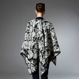 Women's mink knit shawl cape featuring elegant black and white ink painting marble texture