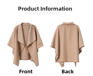 Front and back views showing detailed brown piping on the khaki fashion women shawl
