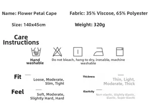 Size 140x45cm floral cape shawl specifications and material composition detail chart