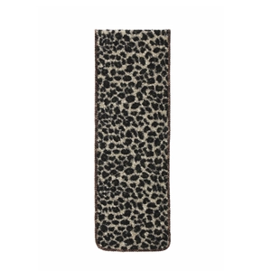 Classic leopard print scarf with brown stitched edges and soft fabric texture
