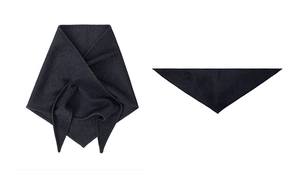 Detail of dark grey knitted triangle shawl showing soft wool blend texture and drape