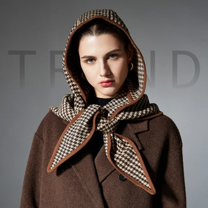 Femmes Écharpe à Capuche Pied-de-poule Vintage Cape Chaude Hiver en Polyester Châle Mode Décontracté Accessoires Hiver