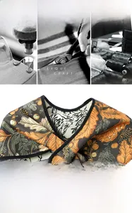 Detailed macro view of double-sided jacquard floral scarf with leaf pattern texture