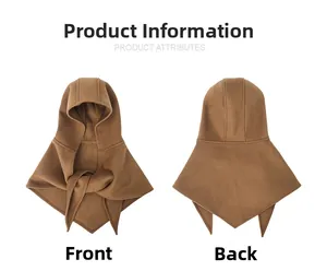 Detailed front and back view of a solid brown thermal hooded scarf with neck gaiter
