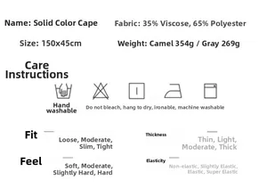 Detailed size chart and fabric composition for the solid color balaclava hooded cape
