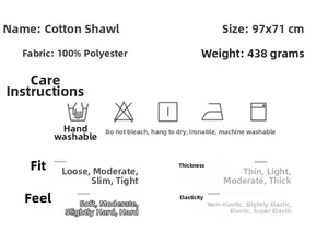 Detailed size chart and washing instructions for hooded polyester poncho cape