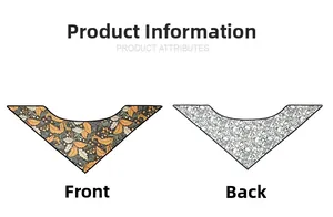 Detail of leaf pattern triangle scarf showing front autumn print and back line art floral design