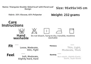 Size and material specifications for the floral leaf pattern triangle shawl scarf