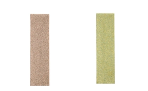 Detailed close-up of premium wool knit textures in tan and yellowish green fabric swatches