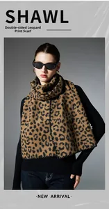 Macro shot of double-sided leopard print shawl with premium overlocked edge detail