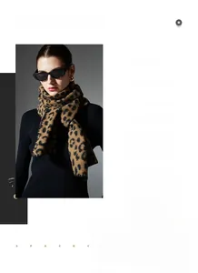 Detail of leopard print knitted scarf with fringe edge and autumn winter style textures
