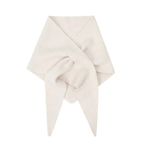Elegant cream knit wool triangle shawl scarf for women in soft beige melange
