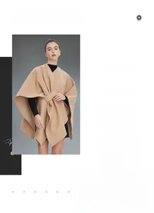 Chic camel-colored sleeveless poncho wrap with an elegant asymmetric overlap design