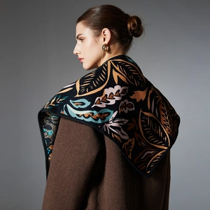 Elegant paisley leaf jacquard triangle shawl wrap in warm autumn tones for women