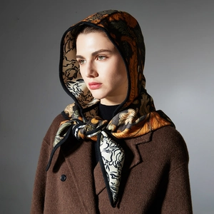 French style jacquard balaclava hooded scarf with wool coat for autumn and winter