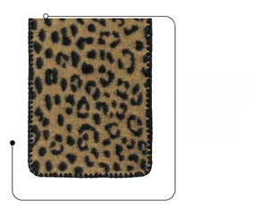 Macro detail of high-quality double-sided leopard print scarf with black stitched edges
