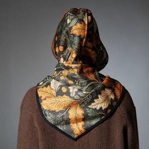 French style autumn floral balaclava hood scarf with forest leaf jacquard pattern