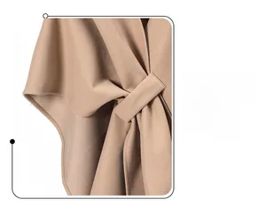 Detail of the high-quality camel wool fabric and elegant knot design on the shawl