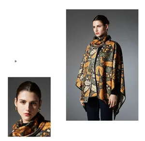 Detail of floral leaf pattern on elegant double-sided shawl with premium texture