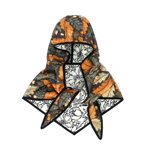 French jacquard balaclava scarf with autumn leaf print and black floral inner lining