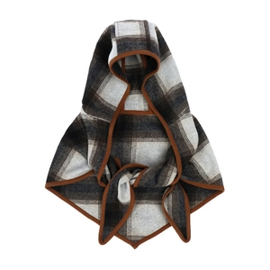 Vintage wool plaid balaclava hooded cape shawl with classic checkered pattern for winter