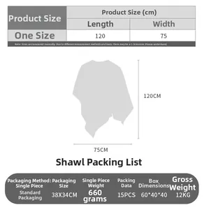 Size chart showing 120x75cm dimensions for the women solid color sleeveless shawl cloak