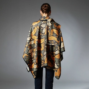 Elegant reversible winter shawl featuring autumnal oak leaf and acorn patterns for women