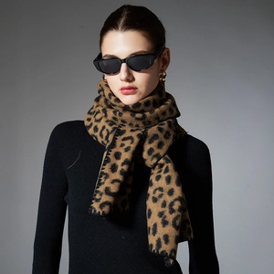 Women's leopard print winter scarf with stitched edges and premium cashmere-like texture