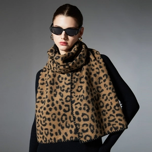 Women's leopard print double-sided scarf with premium whipstitched edges for winter