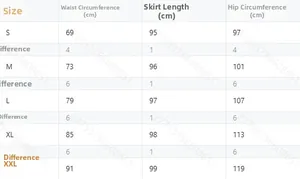 Detailed size chart for fringe denim patchwork suede skirt including waist and length info